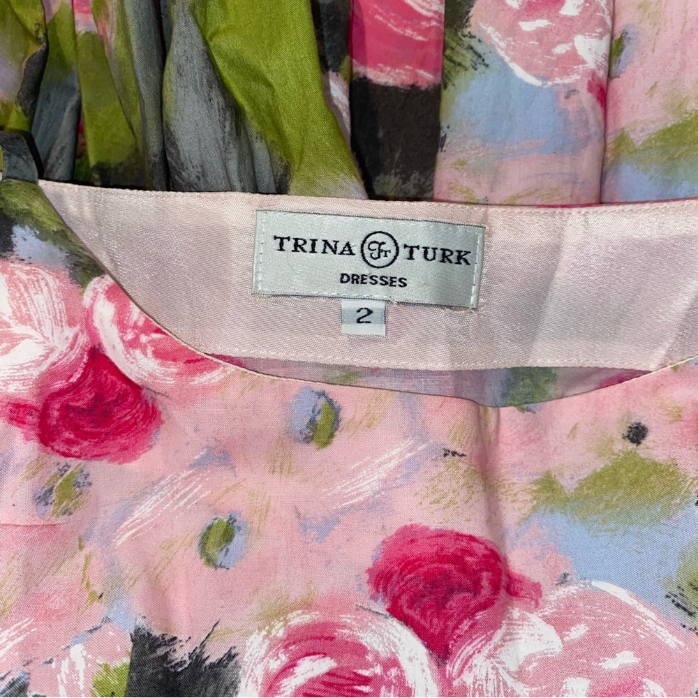 Trina Turk Watercolor Roses Floral A-Line Pleated Dress - Picture 7 of 10